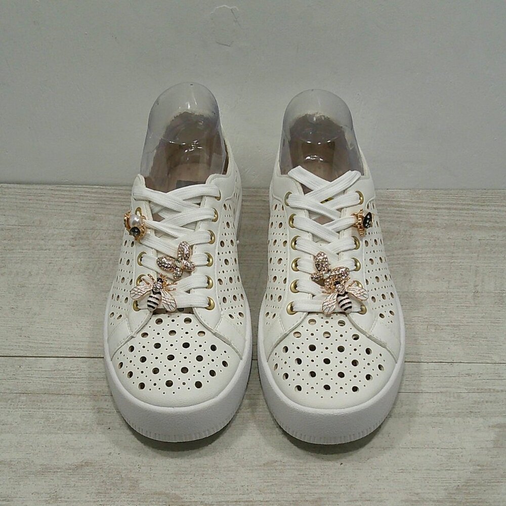 DV by Dolce Vita Jeweled Bee White Eyelet Lace up Sneakers Tennis Shoes - Picture 4 of 14